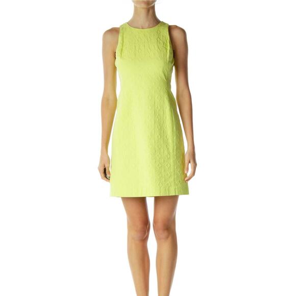 Banana Republic x Milly Tennis Ball Neon Yellow Textured Shift Dress Size 6 - Picture 1 of 7
